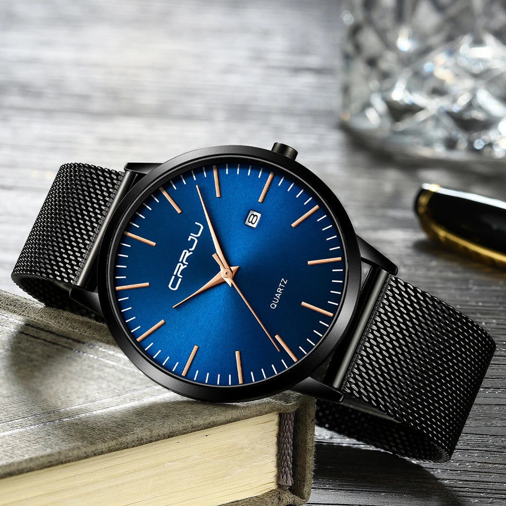 CRRJU Men's Watch Ultra-thin Top Brand Luxury Japan Movement WristWatch Waterproof Sport Steel Quartz Clock Relogio Masculino