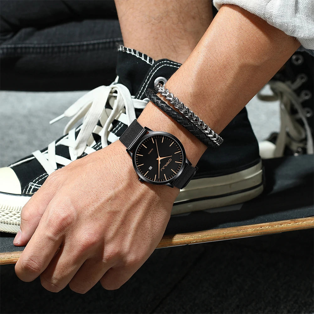 CRRJU Men's Watch Ultra-thin Top Brand Luxury Japan Movement WristWatch Waterproof Sport Steel Quartz Clock Relogio Masculino