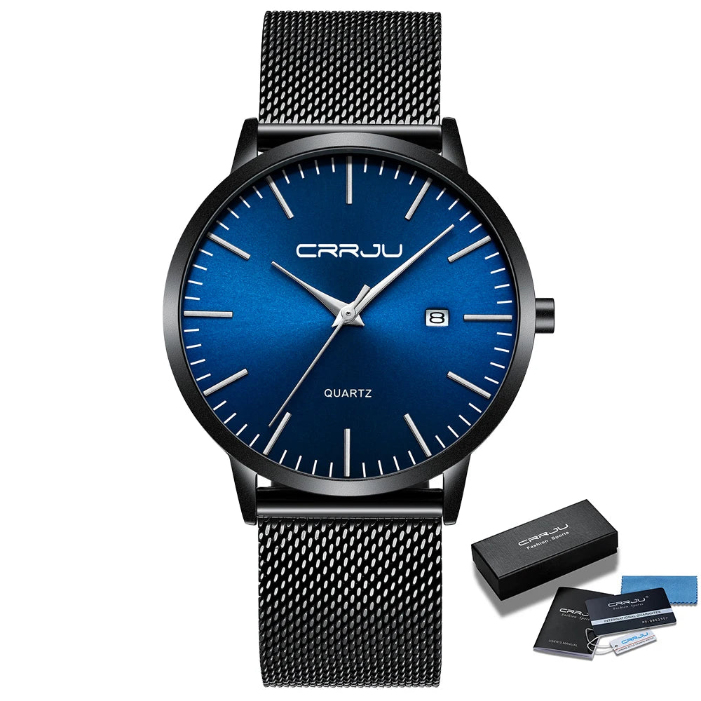 CRRJU Men's Watch Ultra-thin Top Brand Luxury Japan Movement WristWatch Waterproof Sport Steel Quartz Clock Relogio Masculino