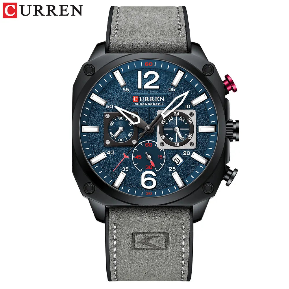 CURREN Men's Watch Fashion Waterproof Multi-function Chronograph Clock Leather Six Needle Calendar Luminous Quartz Watches