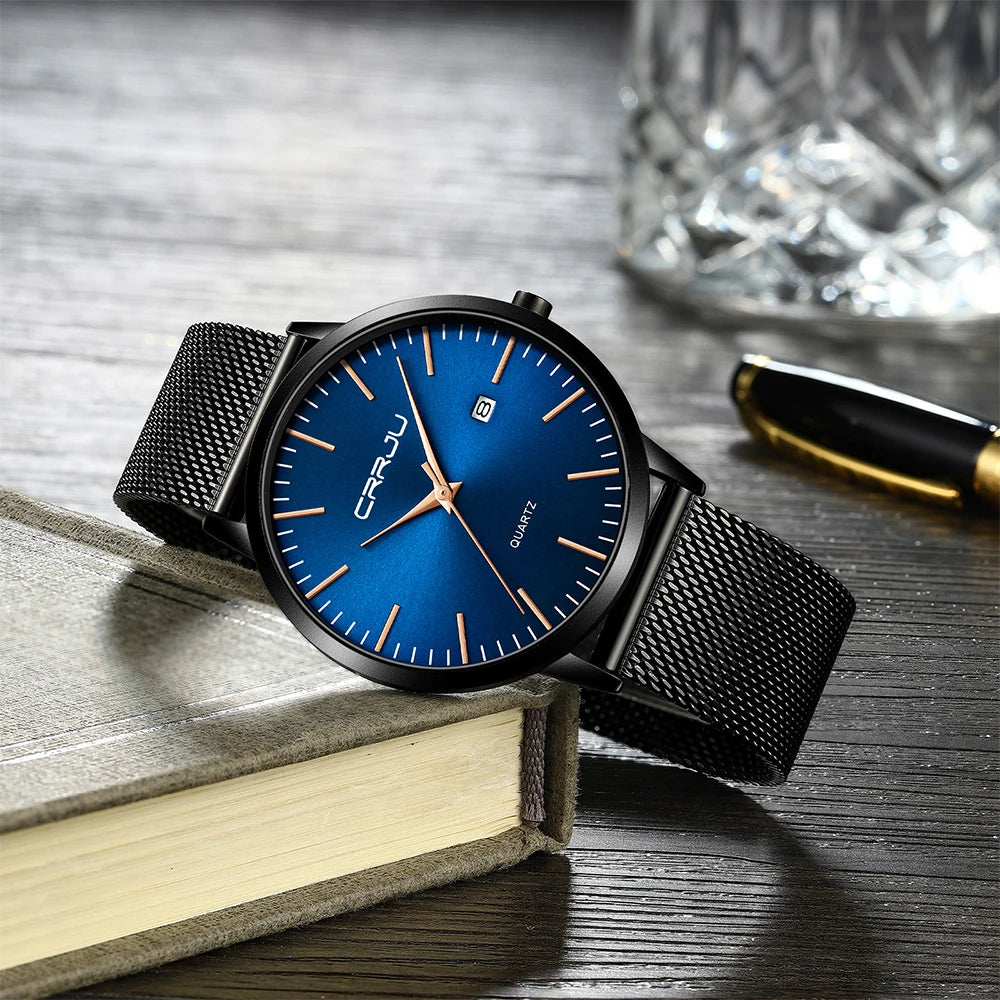 CRRJU Men's Watch Ultra-thin Top Brand Luxury Japan Movement WristWatch Waterproof Sport Steel Quartz Clock Relogio Masculino
