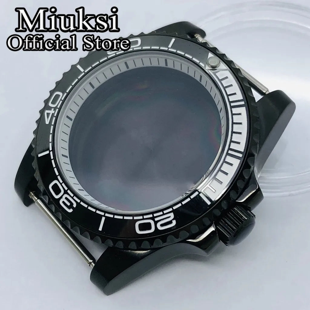 Miuksi 40mm silver rose gold black new watch case ceramic bezel sapphire glass chapter ring fit NH35 NH36 ETA2824 movement
