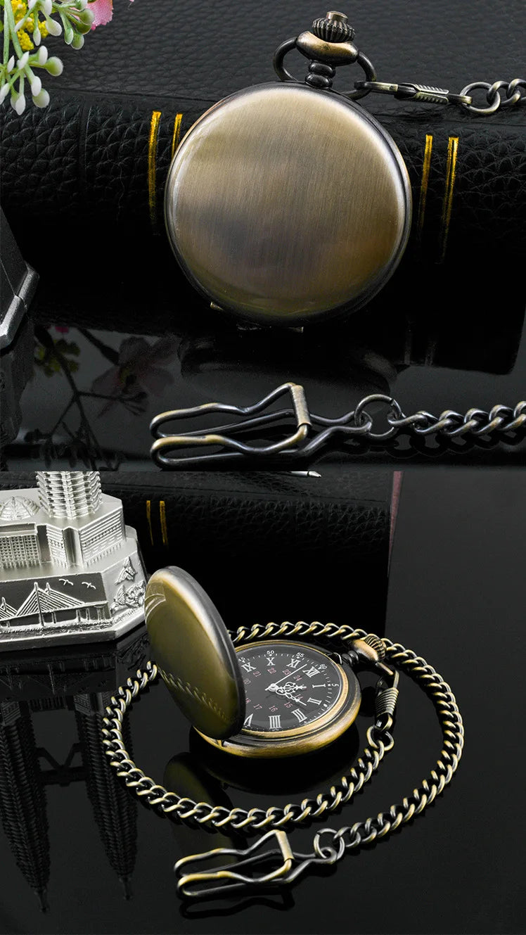 Classic Fashion 37CM Fob Chain Smooth Steel Polish Quartz Pocket Watch Mens Pendant Gifts