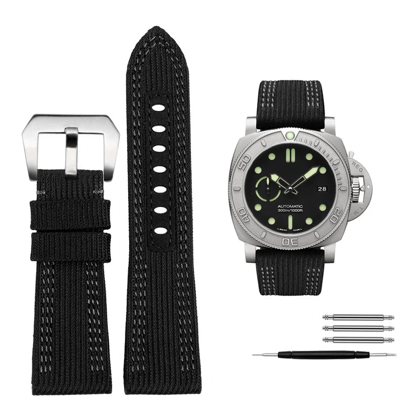 For Panerai Watch Strap Pam00984 00985 PAM111 PAM441 Stealth Nylon leather sole Bracelet Accessory 24 26mm large size  for men