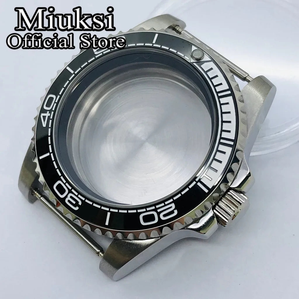 Miuksi 40mm silver rose gold black new watch case ceramic bezel sapphire glass chapter ring fit NH35 NH36 ETA2824 movement