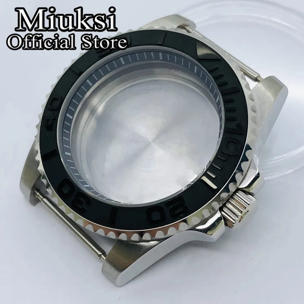Miuksi 40mm silver rose gold black new watch case ceramic bezel sapphire glass chapter ring fit NH35 NH36 ETA2824 movement