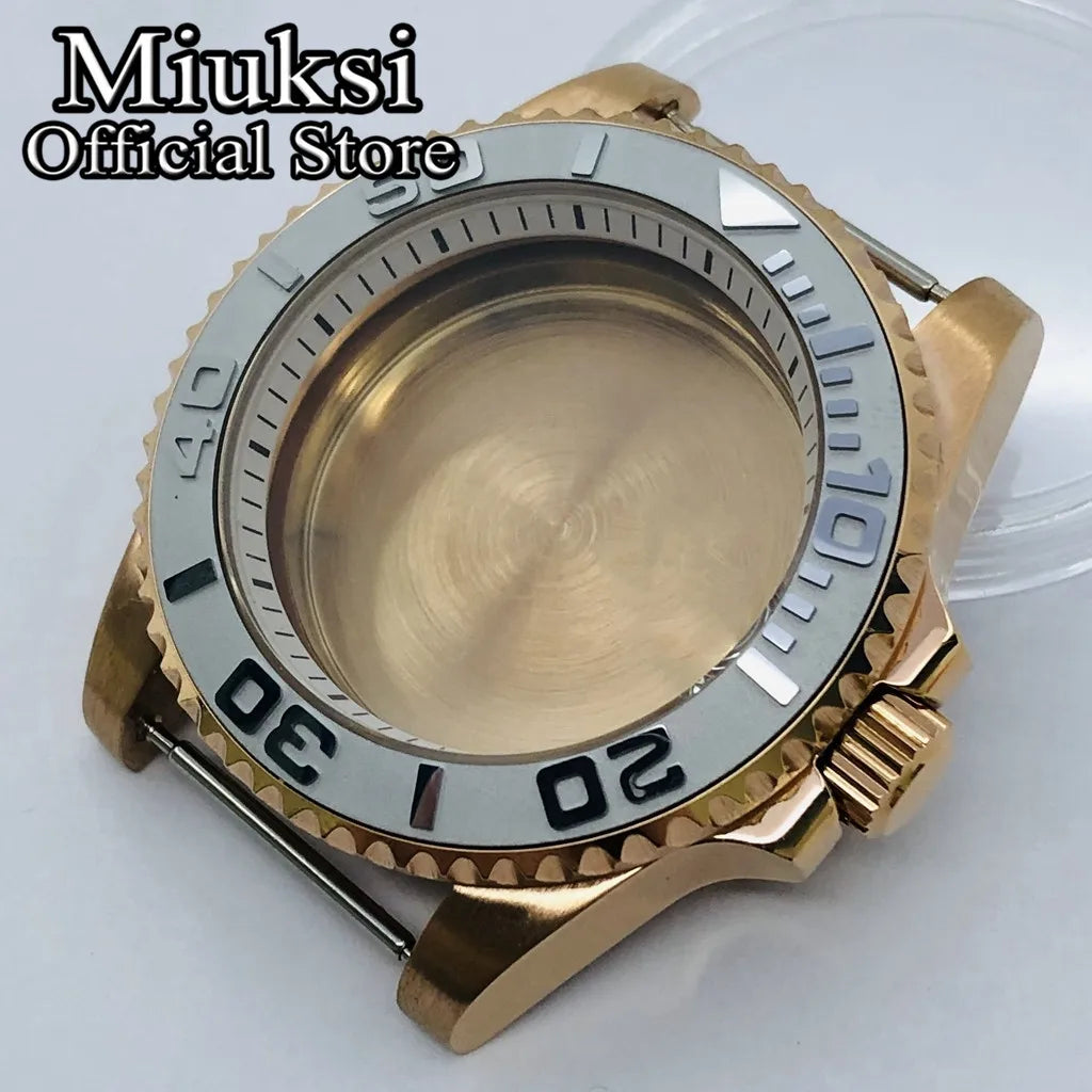 Miuksi 40mm silver rose gold black new watch case ceramic bezel sapphire glass chapter ring fit NH35 NH36 ETA2824 movement