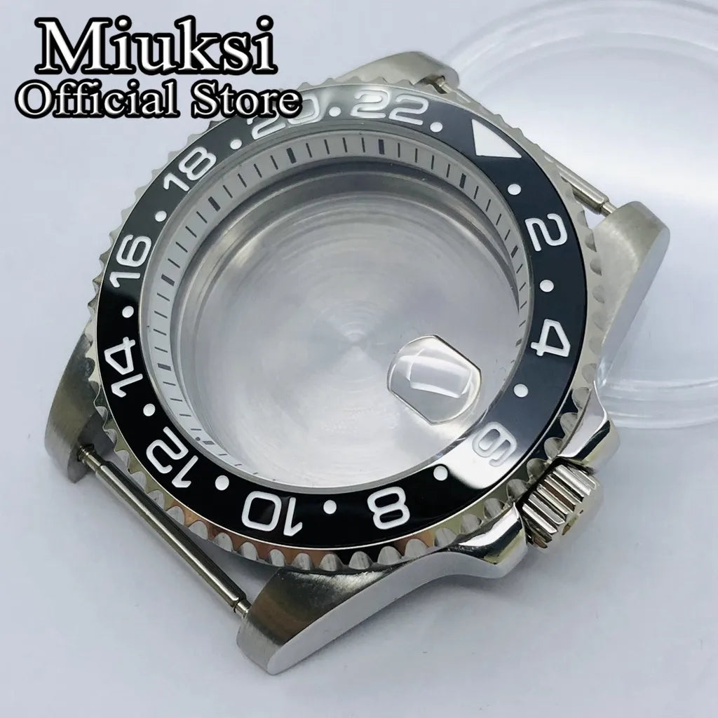 Miuksi 40mm silver rose gold black new watch case ceramic bezel sapphire glass chapter ring fit NH35 NH36 ETA2824 movement