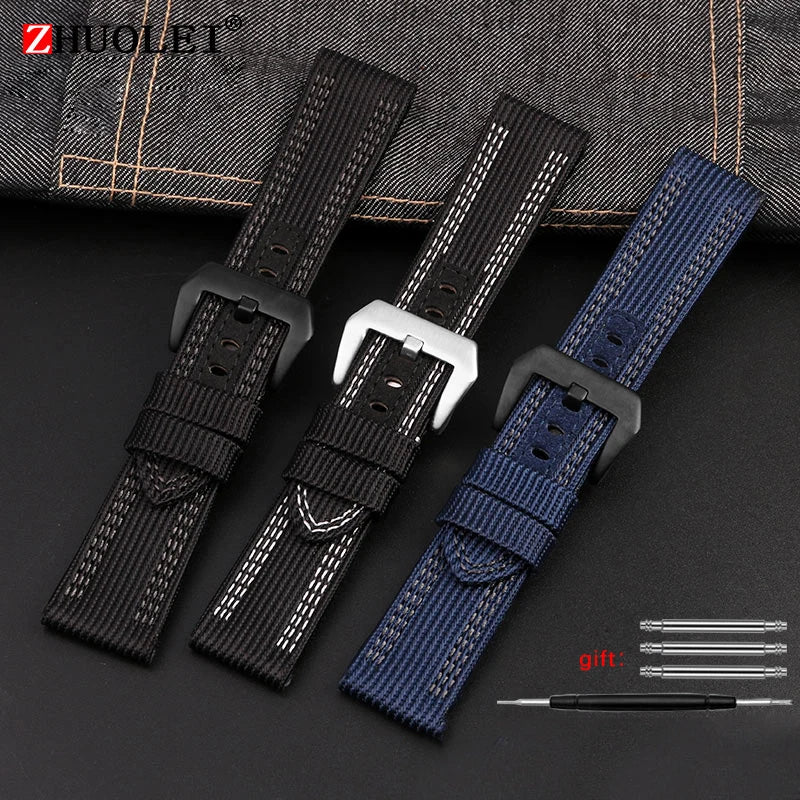 For Panerai Watch Strap Pam00984 00985 PAM111 PAM441 Stealth Nylon leather sole Bracelet Accessory 24 26mm large size  for men