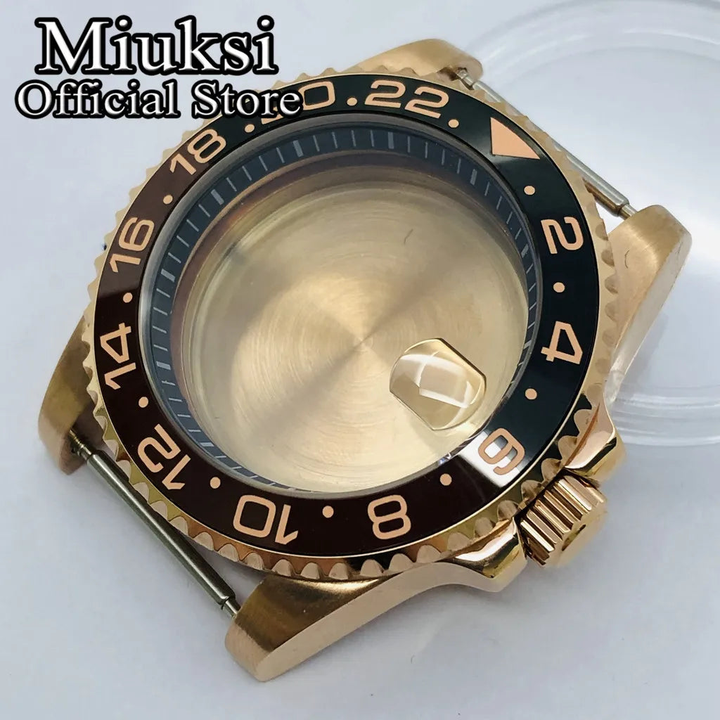 Miuksi 40mm silver rose gold black new watch case ceramic bezel sapphire glass chapter ring fit NH35 NH36 ETA2824 movement
