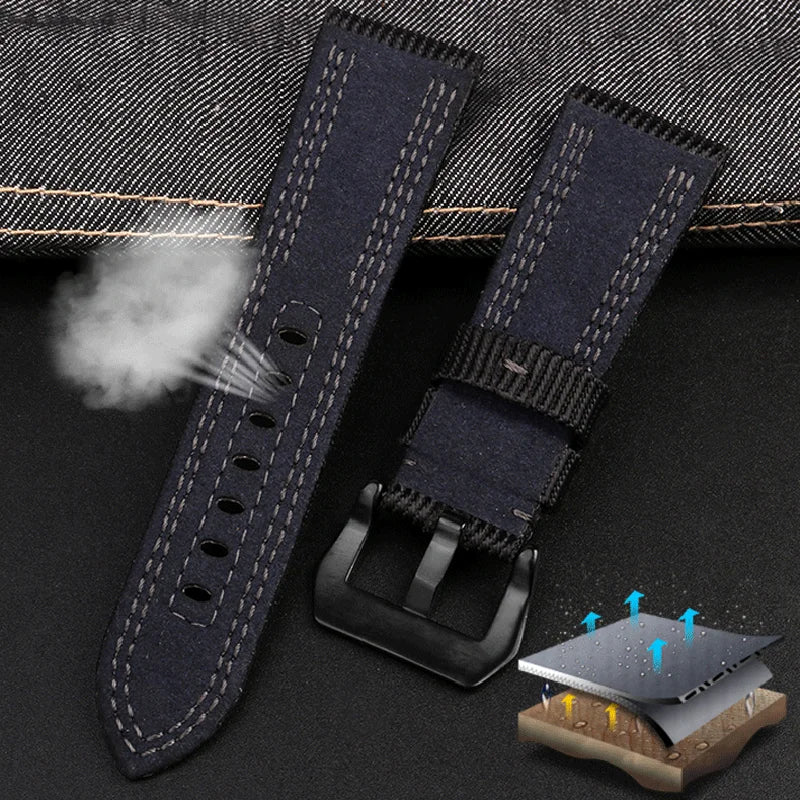 For Panerai Watch Strap Pam00984 00985 PAM111 PAM441 Stealth Nylon leather sole Bracelet Accessory 24 26mm large size  for men