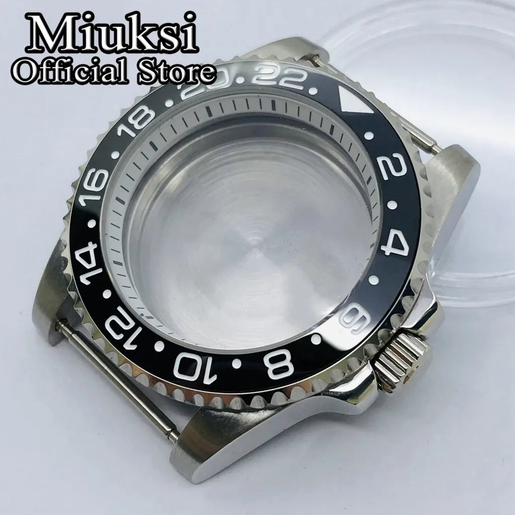 Miuksi 40mm silver rose gold black new watch case ceramic bezel sapphire glass chapter ring fit NH35 NH36 ETA2824 movement