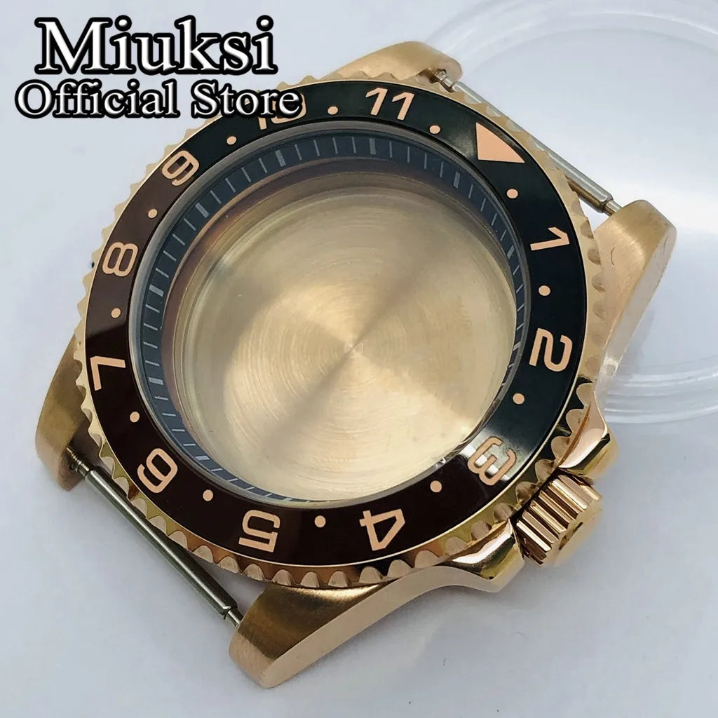 Miuksi 40mm silver rose gold black new watch case ceramic bezel sapphire glass chapter ring fit NH35 NH36 ETA2824 movement