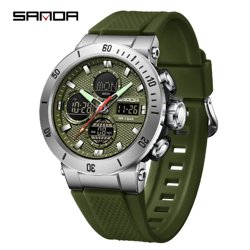 SANDA Chic Sport Men's Watch Orange Silicone Strap Luxury Waterproof Chronograph Quartz Wristwatches Digital Date and Week Clock