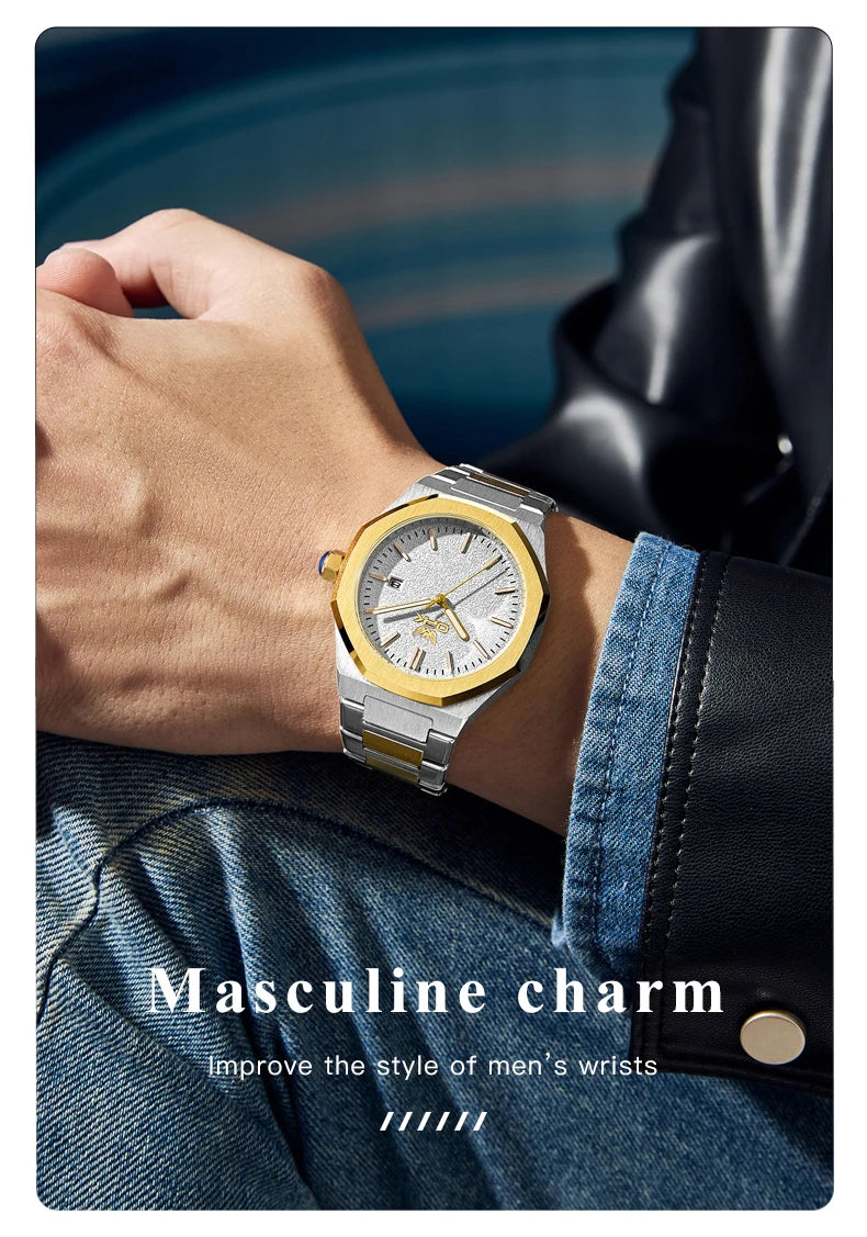 OPK 6046 Mens Watch Solid Stainless steel Calendar Waterproof Quartz Watch for Men
