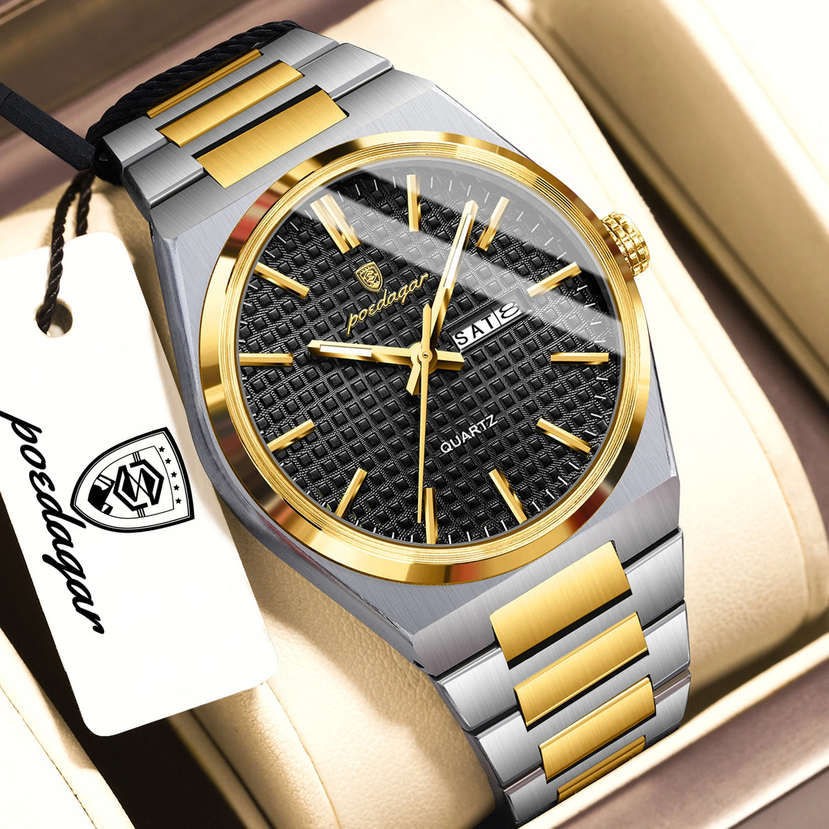 POEDAGAR Youth Fashion Men Clock Luminous Waterproof Stainless Steel Men's Watch Date Week Business Quartz Watches For Man Reloj