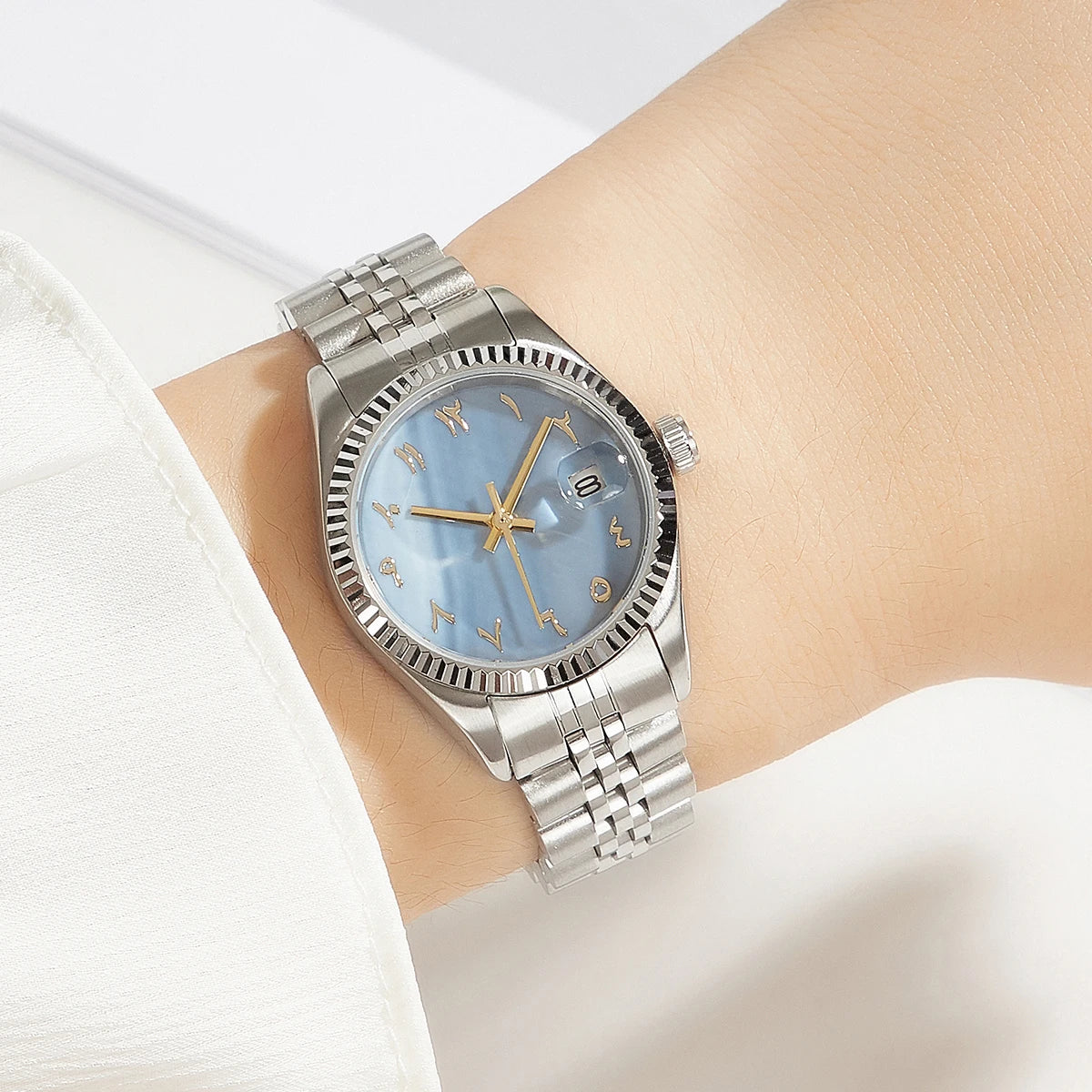 Luxury Women Watch Arabic Numbers Steel Case Waterproof Branded Crown Lady Wristwatch