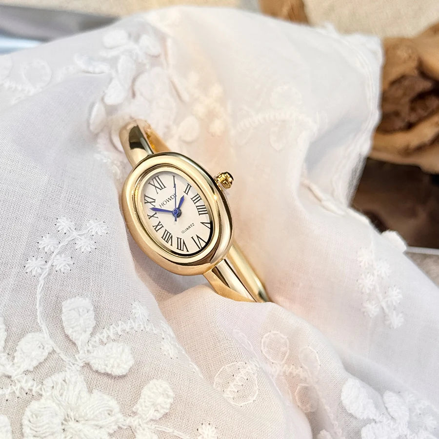 Elegant Roman Numeral Dial Quadro French Style Ladies Quartz Watch Bрасlet with Oval Bath Alloy Band Slimming High-End Sensation