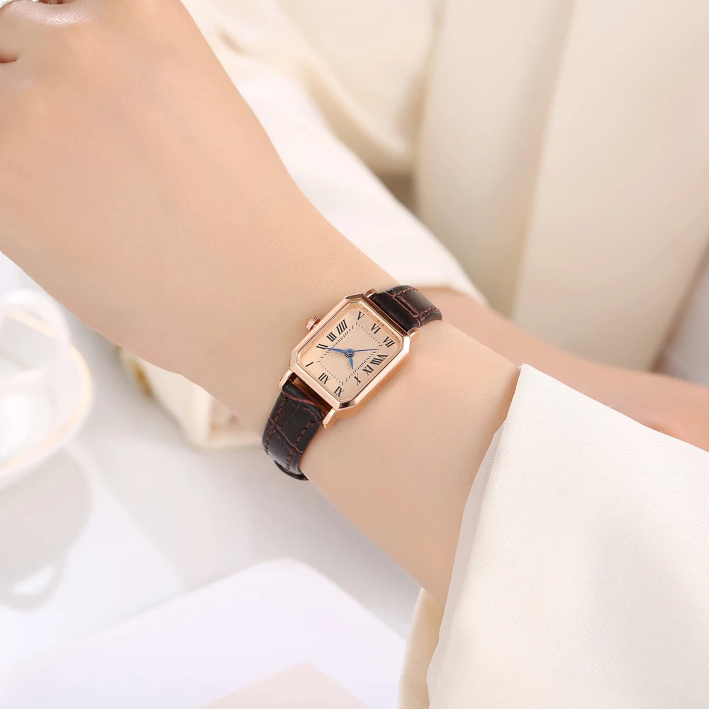 New women's watch with retro Roman blue needle scale design, simple and fashionable square watch, quartz watch