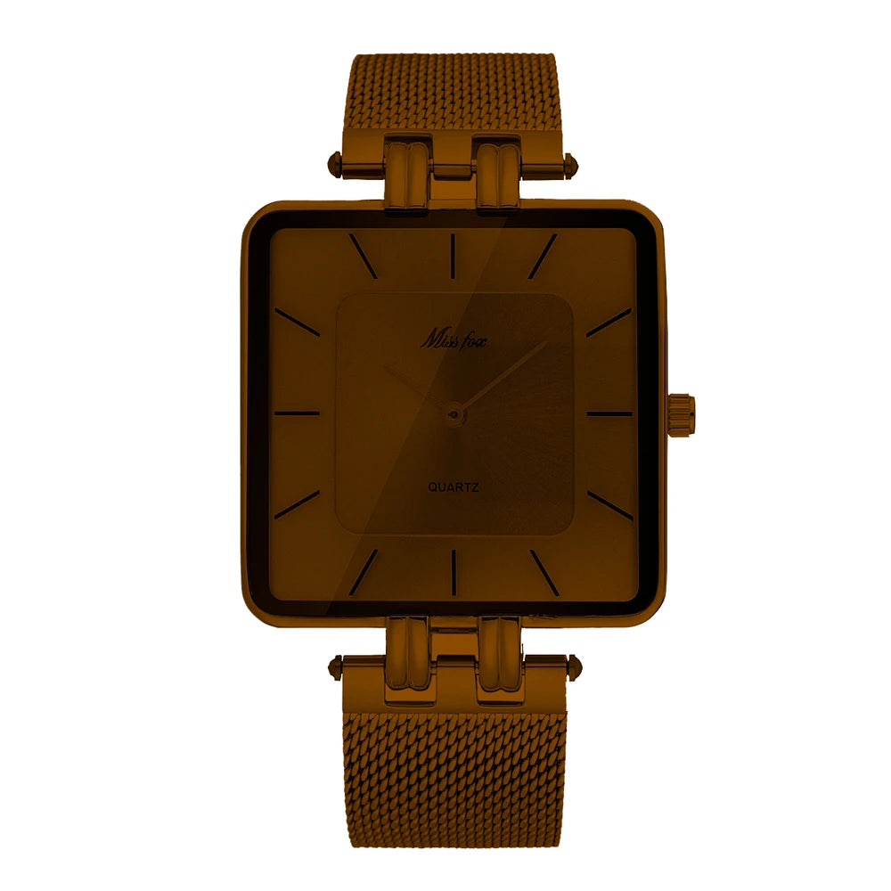 MISSFOX Luxury Brand Wristwatch Minimalist Fashion Quartz Watches Classic Design Square Dial Waterproof Mesh Band Watch For Gift