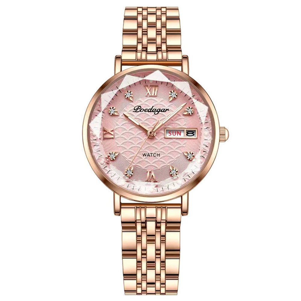 POEDAGAR Fashion Watches For Women Waterproof Luminous Stainless Steel Woman's Wristwatch Luxury Elegant Ladies Watch Gift Reloj