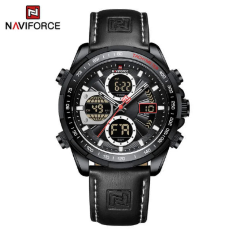 NAVIFORCE New Fashion Multifunctional Men Watches Top Brand Genuine Leather Waterproof Digital Analog Quartz Luminous Male Clock