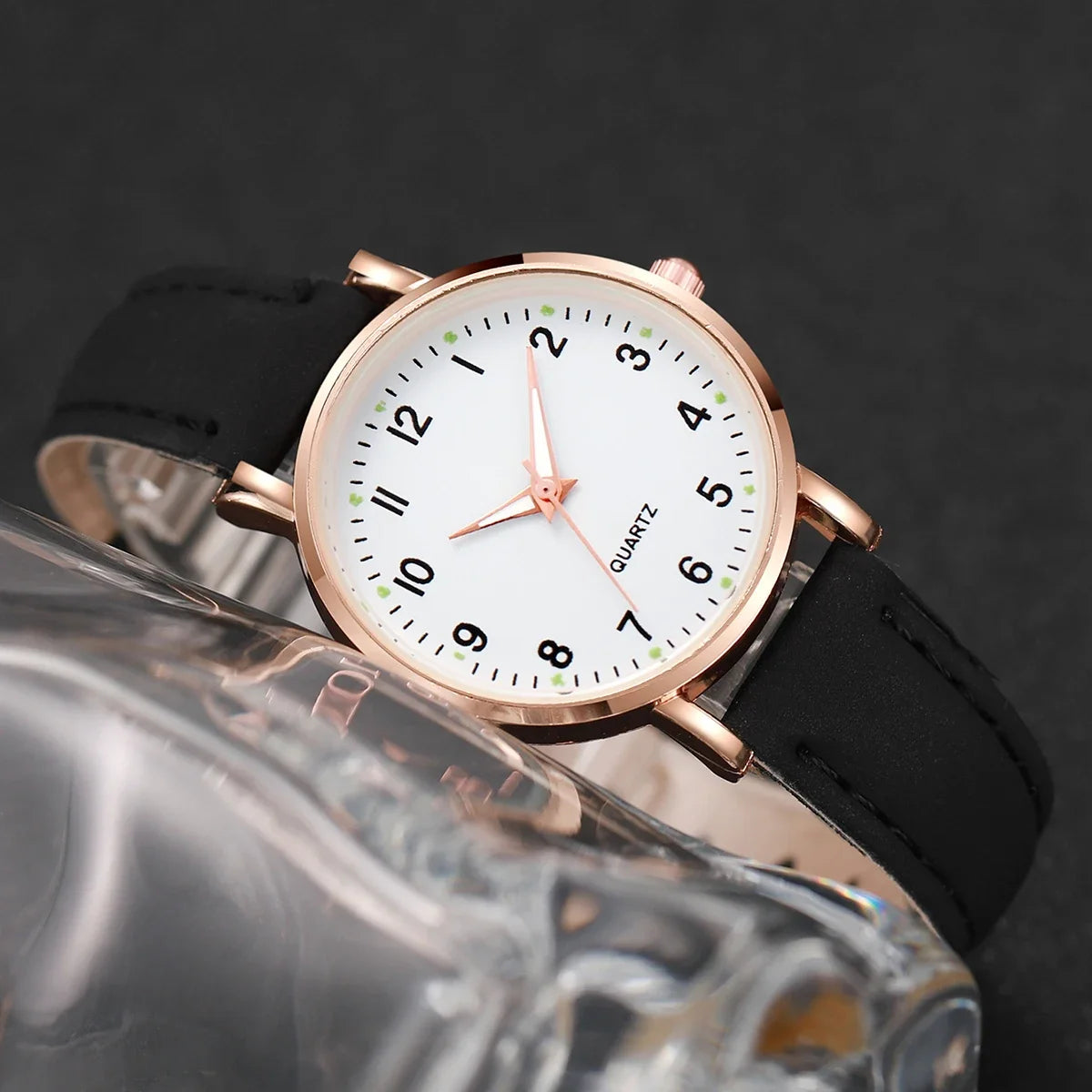 4/6PCS Fashion Arabic Dial Women Watches Ladies Leather Strap Quartz Wristwatch Heart Bracelets Set Reloj Mujer(Without Box)