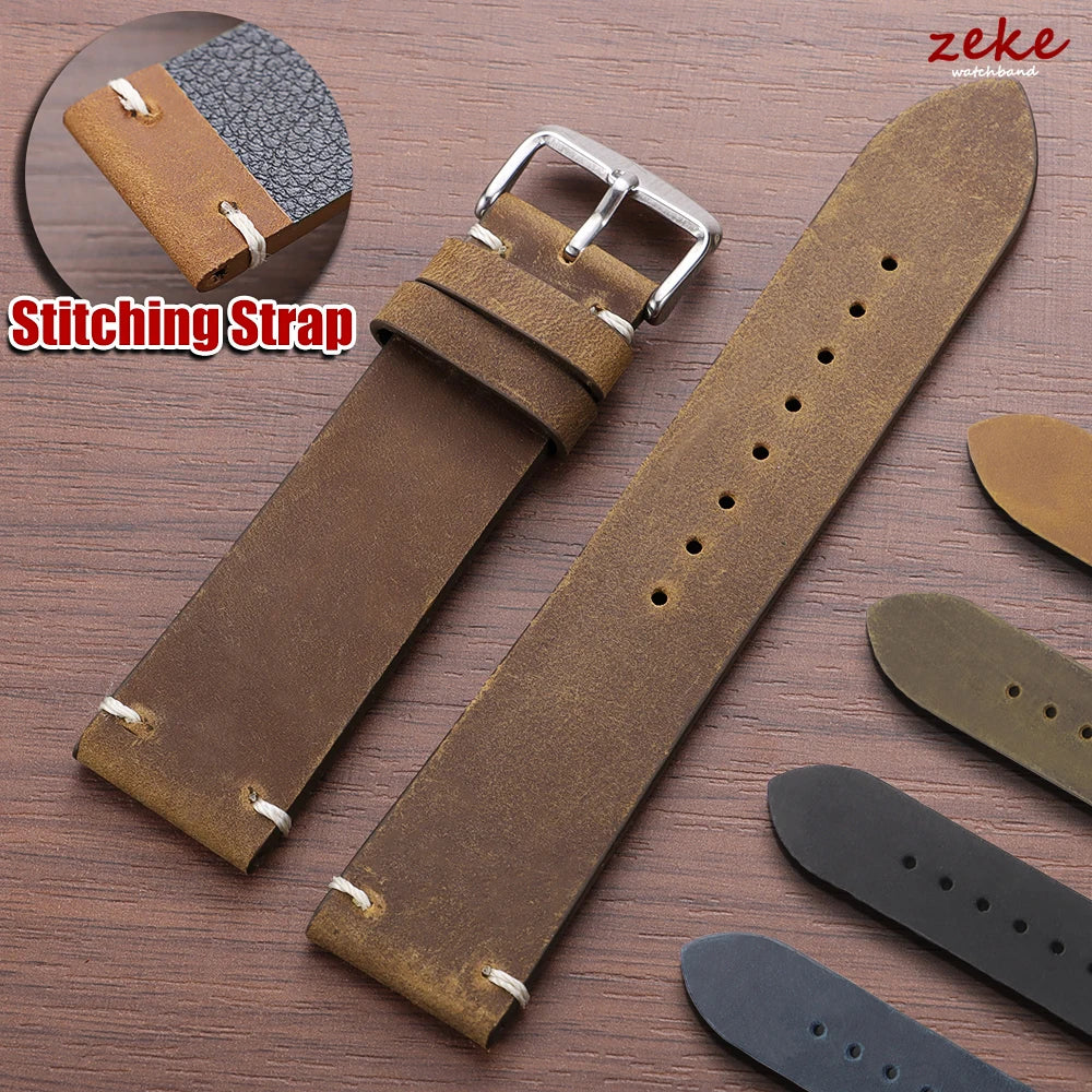 Vintage Brown Leather Watch Band Stitching Cowhide Strap for Huawei Watch Gt3/Gt4 18/20/21/22/24mm Men Wrist Bracelet for Seiko