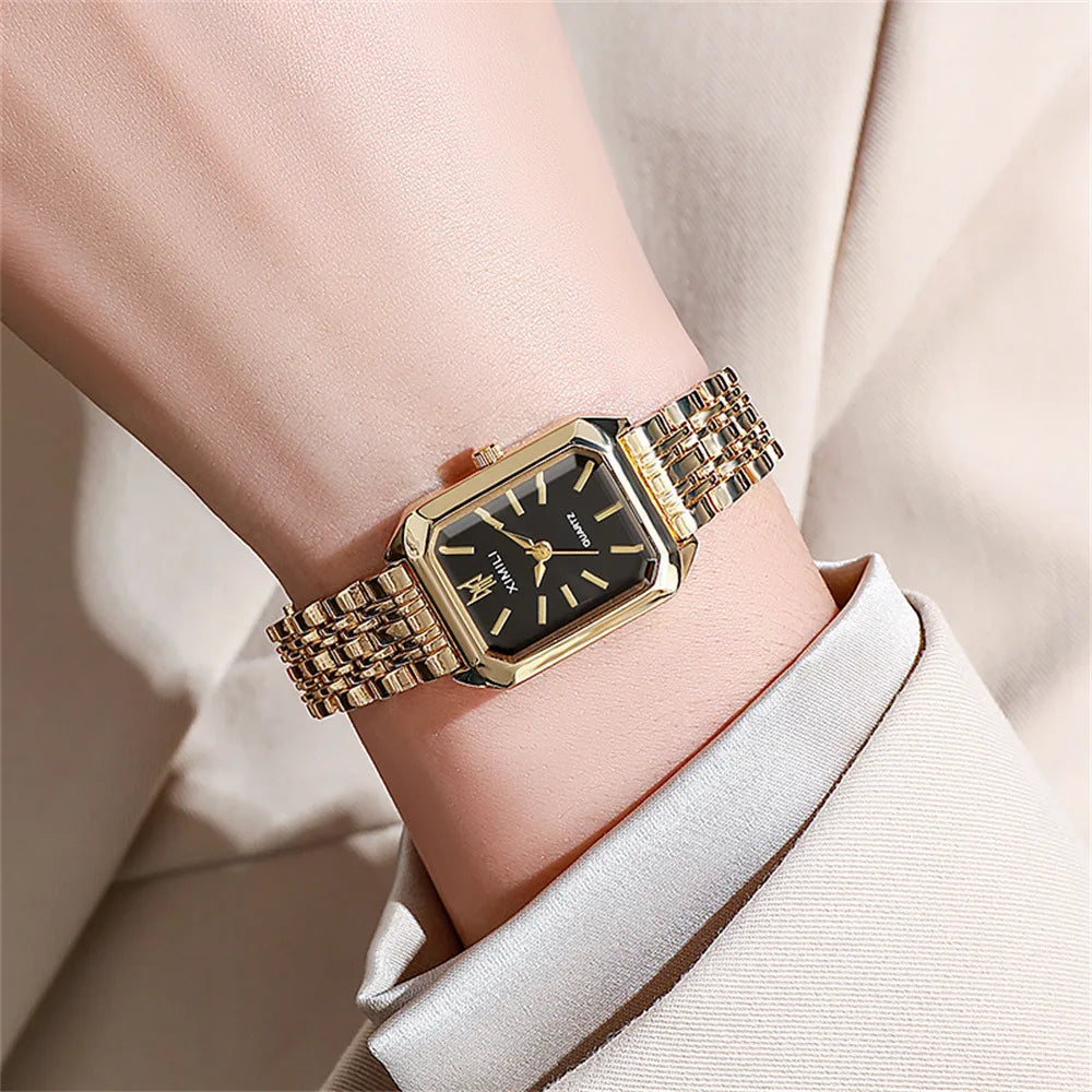 UTHAI W124 Fashion Women watch square business light luxury stainless steel quartz watch casual clock gift，watches for woman