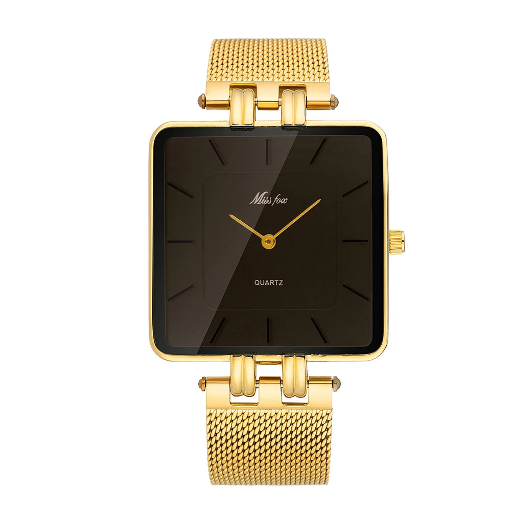 MISSFOX Luxury Brand Wristwatch Minimalist Fashion Quartz Watches Classic Design Square Dial Waterproof Mesh Band Watch For Gift