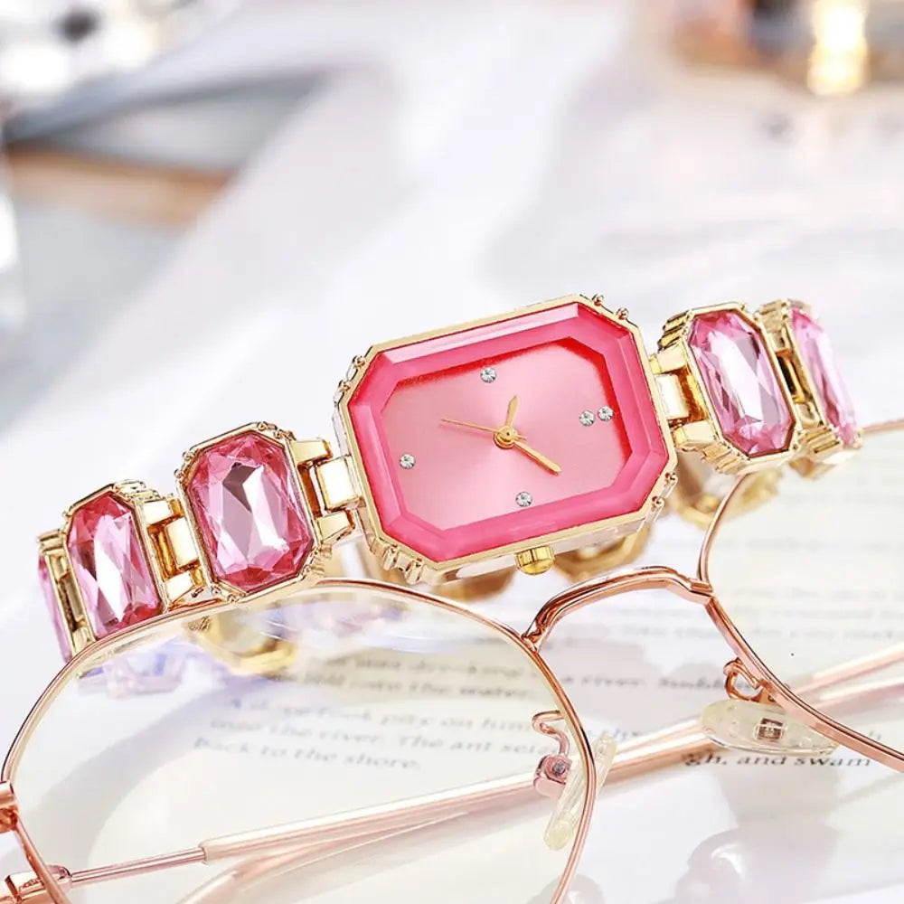 Fashion Rhinestone Quartz Watches Diamond Studded Watch Strap with Adjustable Bracelet Women Wristwatch Square Shaped Watch Gift