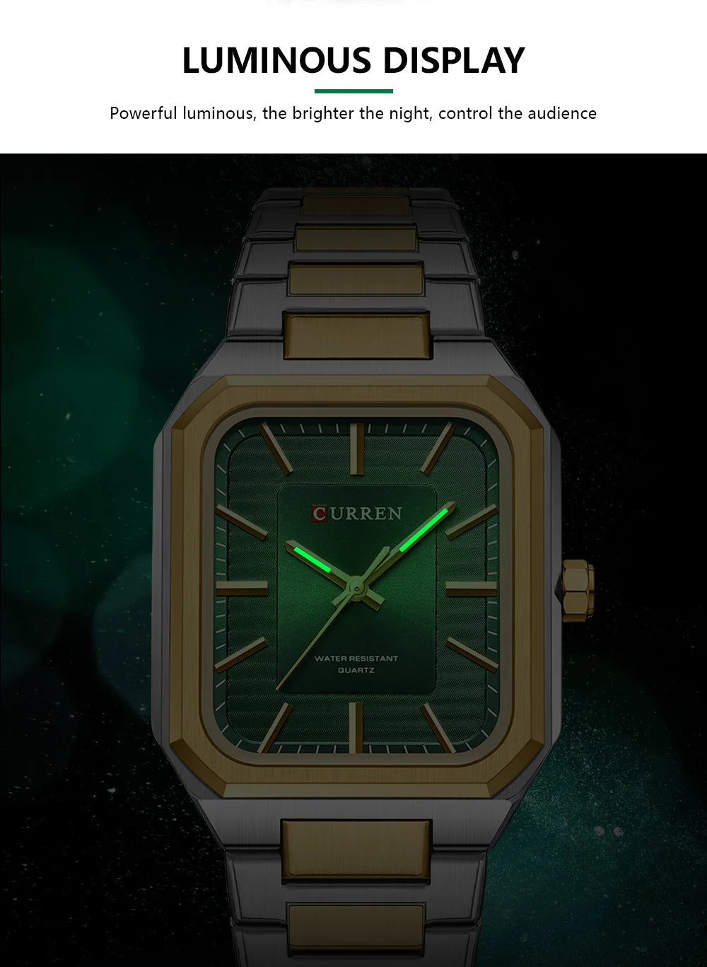 CURREN NEW Stainless Steel Strap Vintage Rectangle Dial Quartz Watches for Men Luminous Hands Waterproof