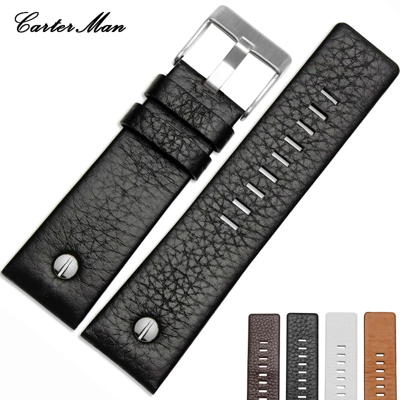 For Diesel Watch Strap Leather Wrist Watch Belt DZ7314 DZ7256 Watchbands 24MM 26MM 28MM 30MM With Rivets Lichee Pattern Bracelet