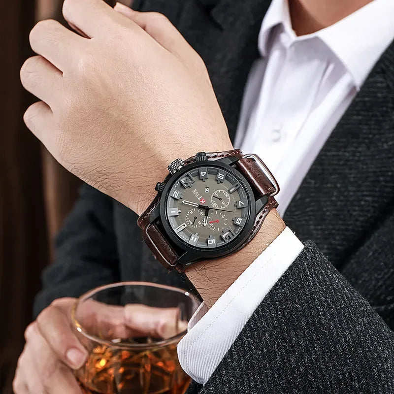 Retro Men's Watches High-end Luxury Man Watch PU Leather Strap Date Business Quartz Watch Big Dial Military Tactical Wristwatch