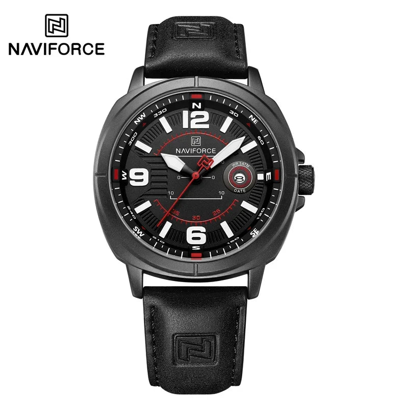 NAVIFORCE Men Quartz Watch 3ATM Waterproof Shockproof Genuine Leather Casual New Style Fashionable Daily Business Wrist Watch