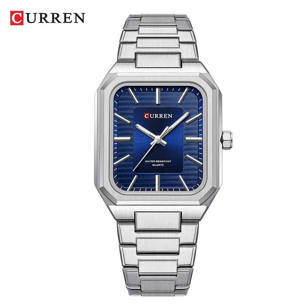 CURREN NEW Stainless Steel Strap Vintage Rectangle Dial Quartz Watches for Men Luminous Hands Waterproof