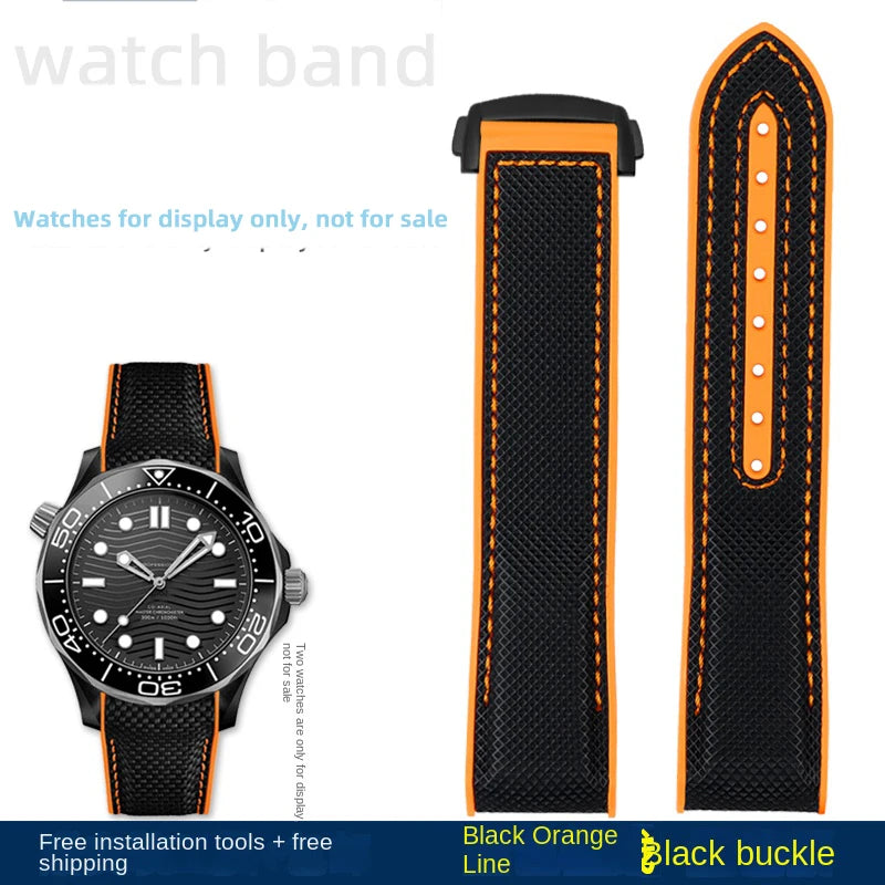 For Omega Planet Ocean 600 nylon strap 22mm AT150/007 quarter orange Seamaster 300 rubber strap curved waterproof men's bracelet
