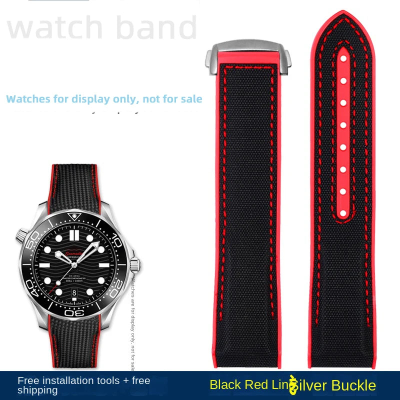 For Omega Planet Ocean 600 nylon strap 22mm AT150/007 quarter orange Seamaster 300 rubber strap curved waterproof men's bracelet