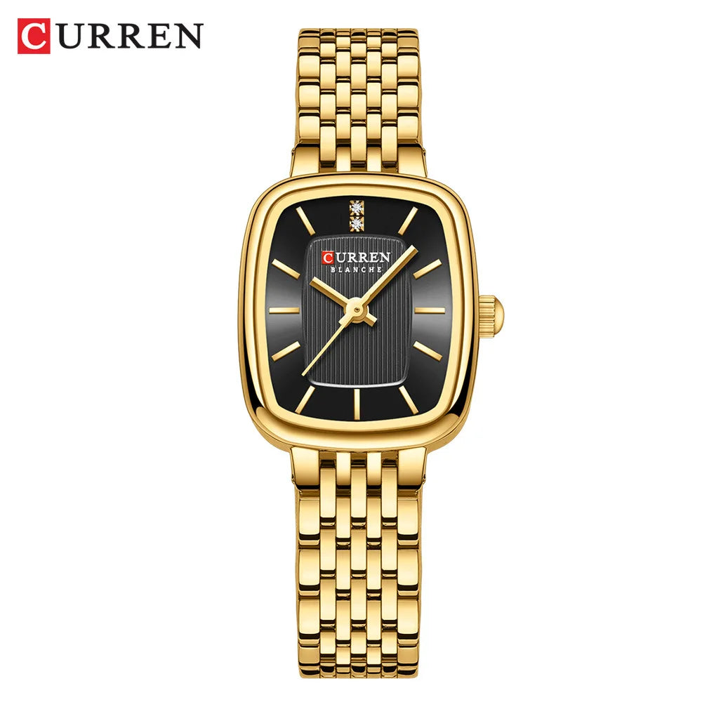 CURREN 9093 Fashion Quartz Women Watch Elegant Square Dial Gold Stainless Steel Strap Waterproof Leisure Ladies Business Watches