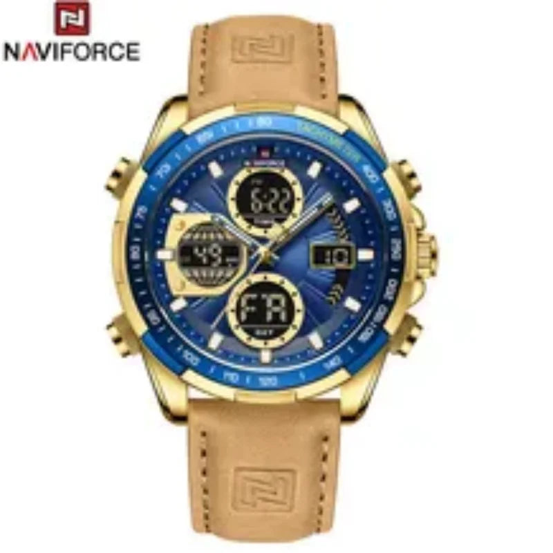 NAVIFORCE New Fashion Multifunctional Men Watches Top Brand Genuine Leather Waterproof Digital Analog Quartz Luminous Male Clock