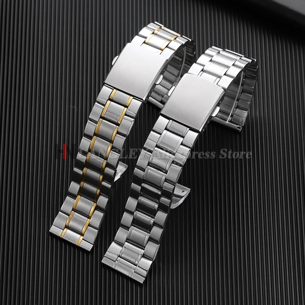 Stainless Steel Watchband 12mm 14mm 16mm 18mm 20mm 22mm 24mm Metal Watch Strap Lock Buckle Adjustable Wrist Bracelet Replacement