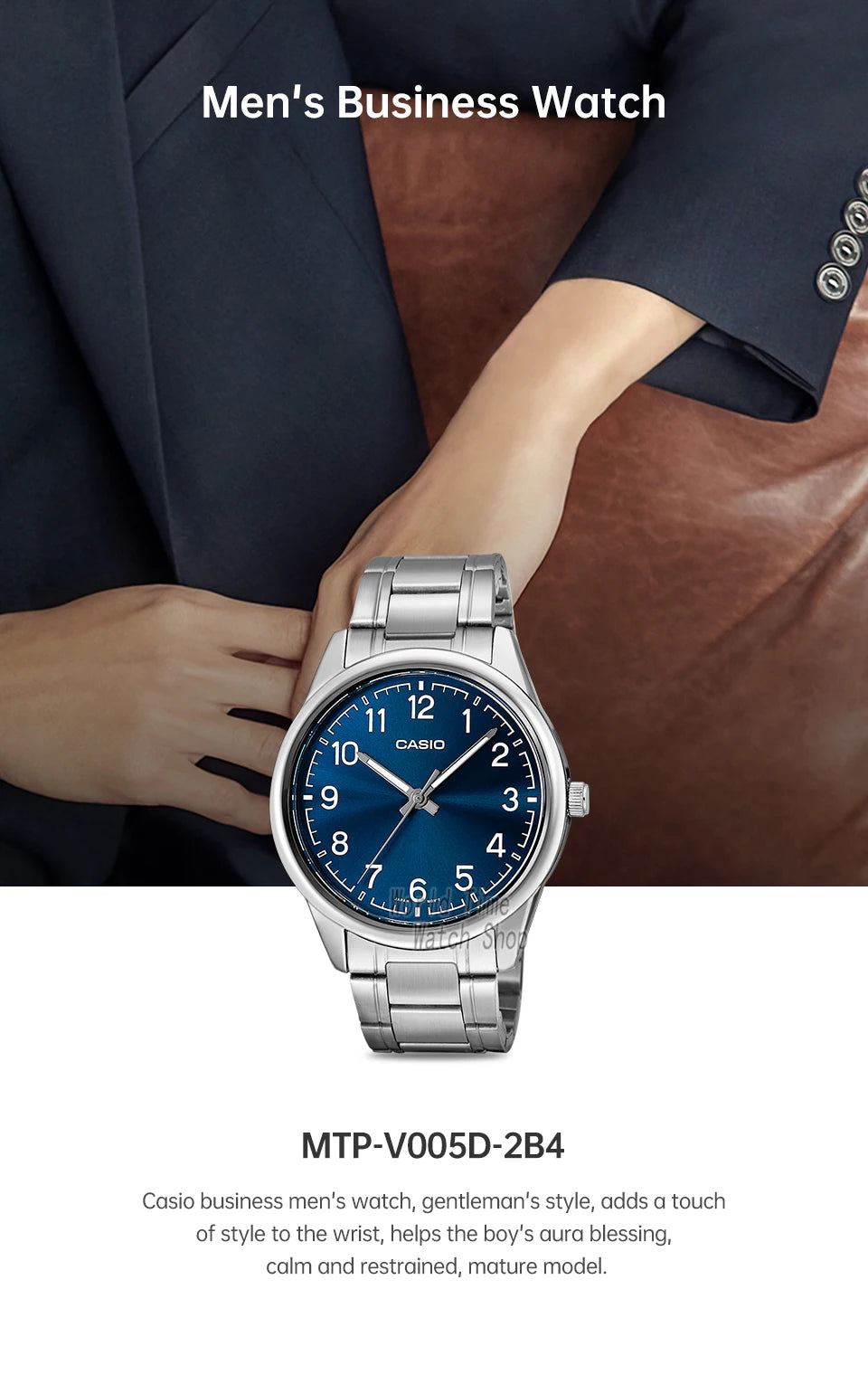 Casio Watch for Men Simple Relogio Waterproof Business Casual Watch MTP-V005D-2B4 Steel Belt Series