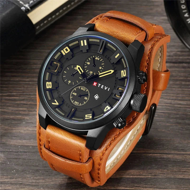 Retro Men's Watches High-end Luxury Man Watch PU Leather Strap Date Business Quartz Watch Big Dial Military Tactical Wristwatch