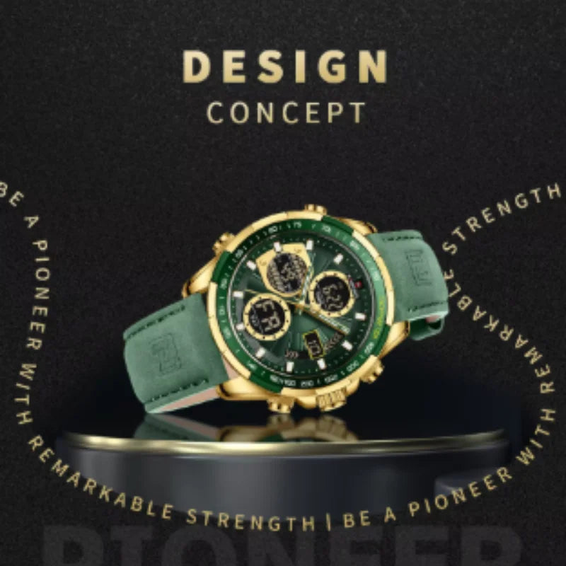NAVIFORCE New Fashion Multifunctional Men Watches Top Brand Genuine Leather Waterproof Digital Analog Quartz Luminous Male Clock