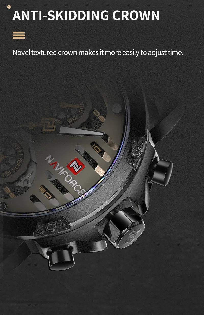 NAVIFORCE Men's Sports 24H Display Date Calendar Waterproof Watch Luminous Genuine Leather Strap Quartz Wristwatch Reloj Hombre
