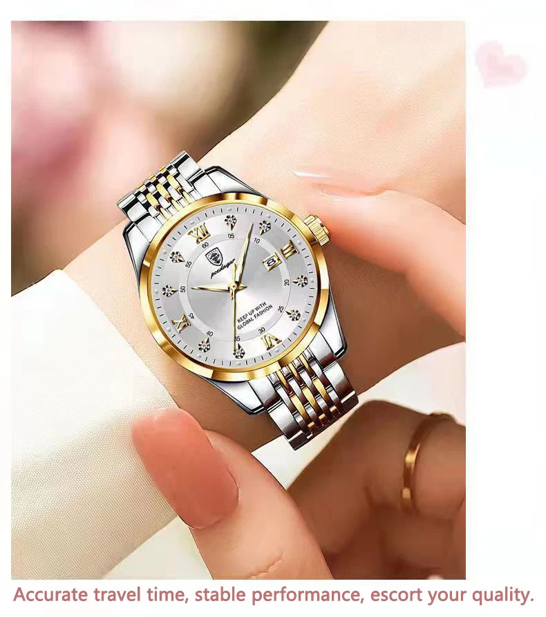 POEDAGAR Casual Wrist Watch For Women Luxury Waterproof Luminous Date Ladies Watch Stainless Steel Quartz Women Watch Gold reloj
