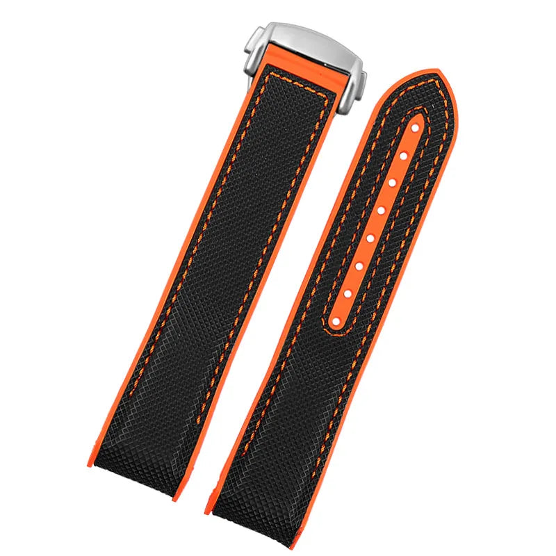 For Omega Planet Ocean 600 nylon strap 22mm AT150/007 quarter orange Seamaster 300 rubber strap curved waterproof men's bracelet