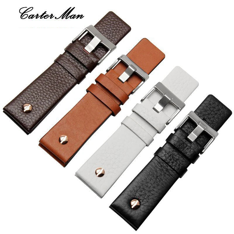 For Diesel Watch Strap Leather Wrist Watch Belt DZ7314 DZ7256 Watchbands 24MM 26MM 28MM 30MM With Rivets Lichee Pattern Bracelet