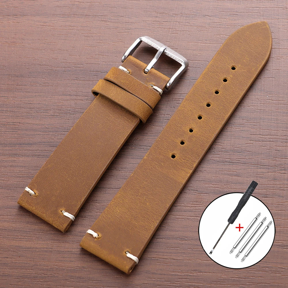 Vintage Brown Leather Watch Band Stitching Cowhide Strap for Huawei Watch Gt3/Gt4 18/20/21/22/24mm Men Wrist Bracelet for Seiko
