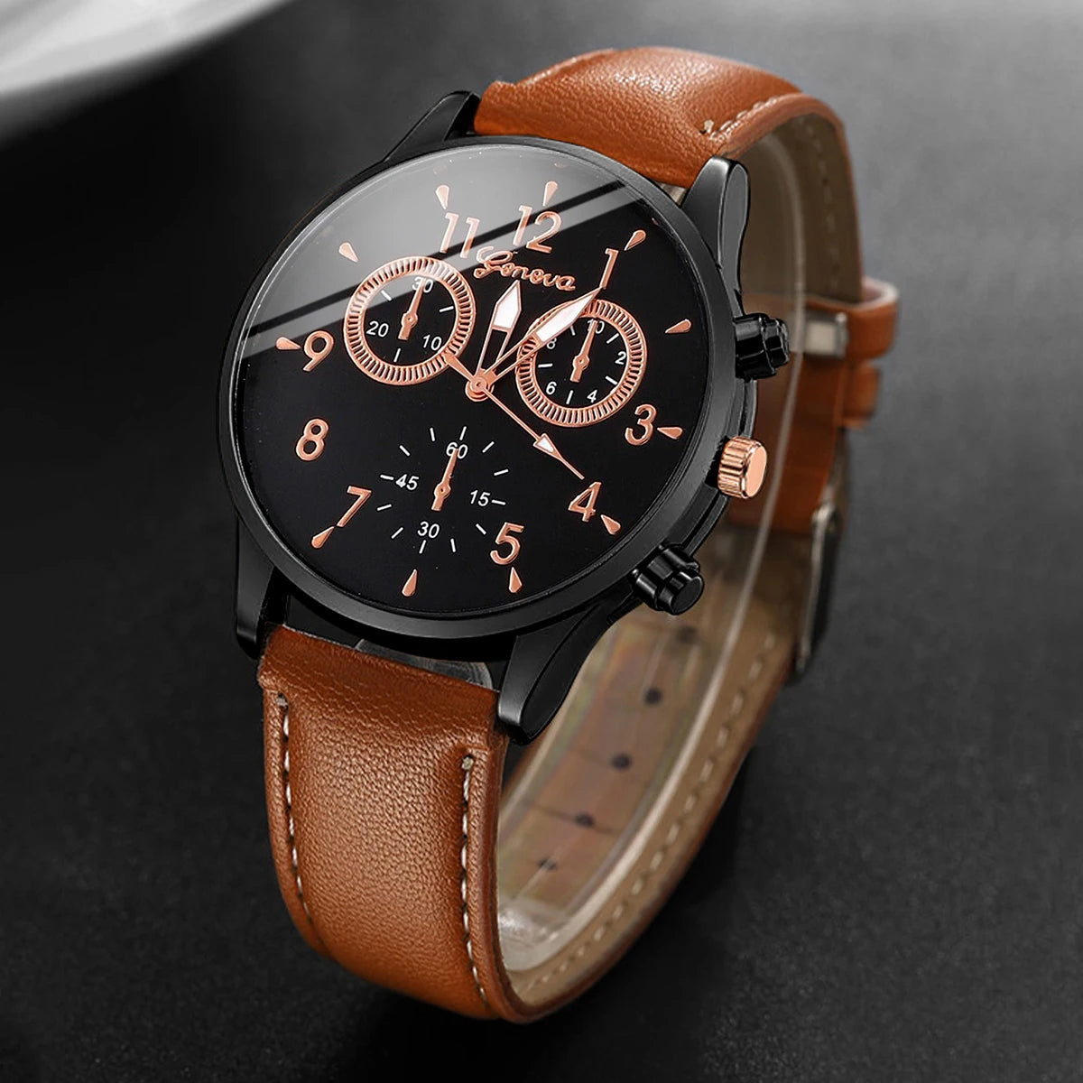 4 Pcs/Set Fashion Men's Casual Watches Men's Leather Bracelet Quartz Watch Man Present Bracelets Set (Without Box)